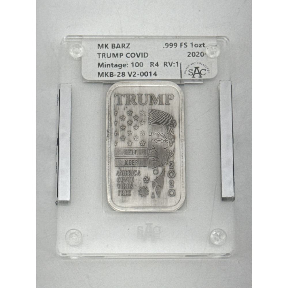MK Barz Trump COVID 1 oz Silver Bar .999 Fine Collector's Limited Edition